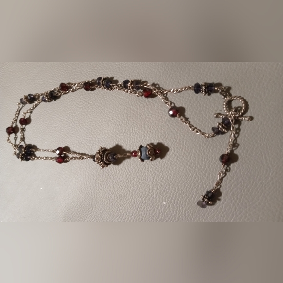Sterling silver red crystal Bombay style necklace toggle clasp . - Picture 6 of 7
